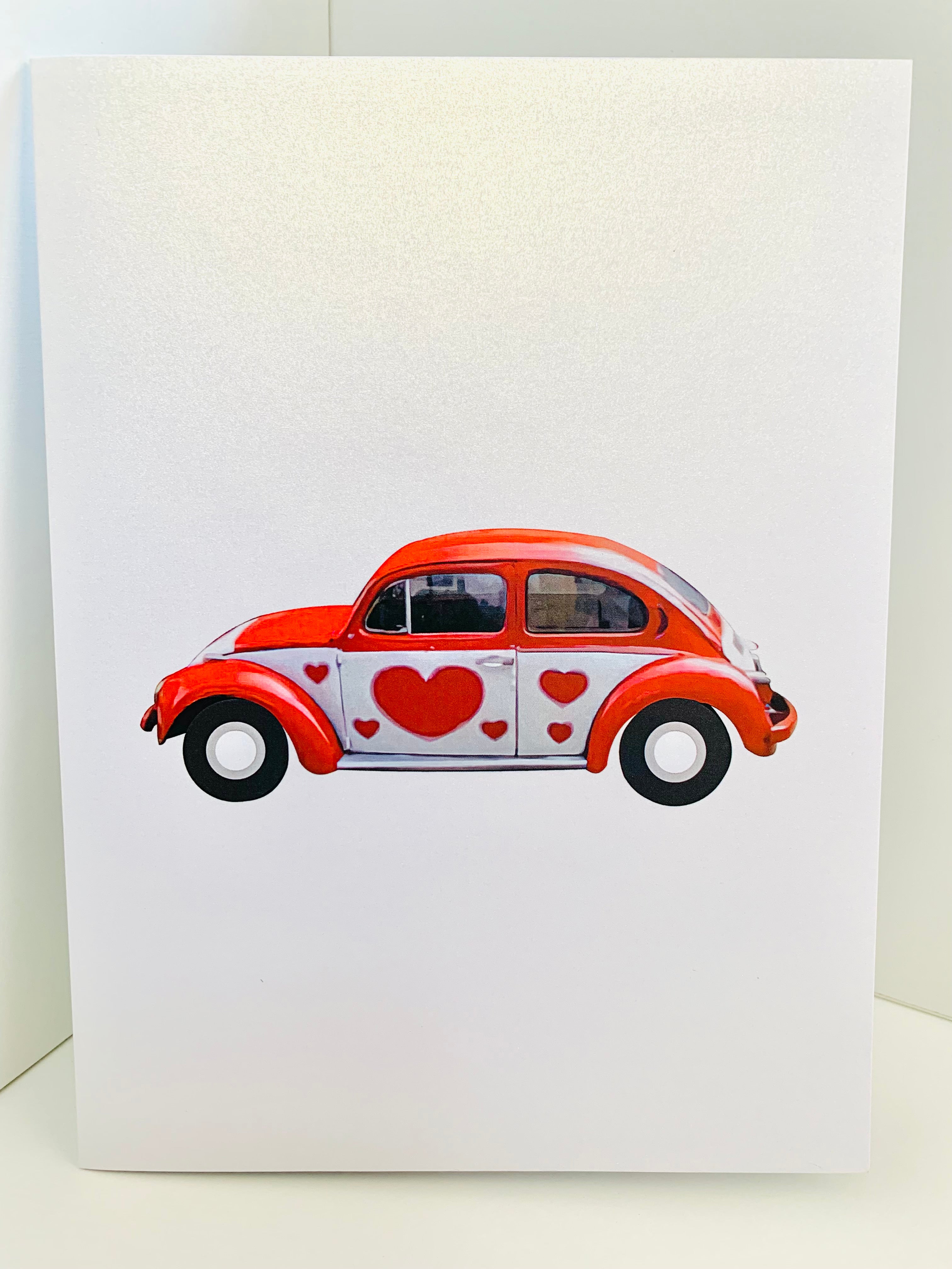 Red Love Heart Classic Vintage Car Celebrating LOVE 3D POP UP GREETING CARD - Created by Origami Pop Cards Australian Design & Handmade 3D Pop Up Magical Paper Cards, Handmade Pop Up Cards Happy Valentine's Day Celebrate Love Heart Fell and Romantic