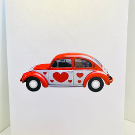 Red Love Heart Classic Vintage Car Celebrating LOVE 3D POP UP GREETING CARD - Created by Origami Pop Cards Australian Design & Handmade 3D Pop Up Magical Paper Cards, Handmade Pop Up Cards Happy Valentine's Day Celebrate Love Heart Fell and Romantic