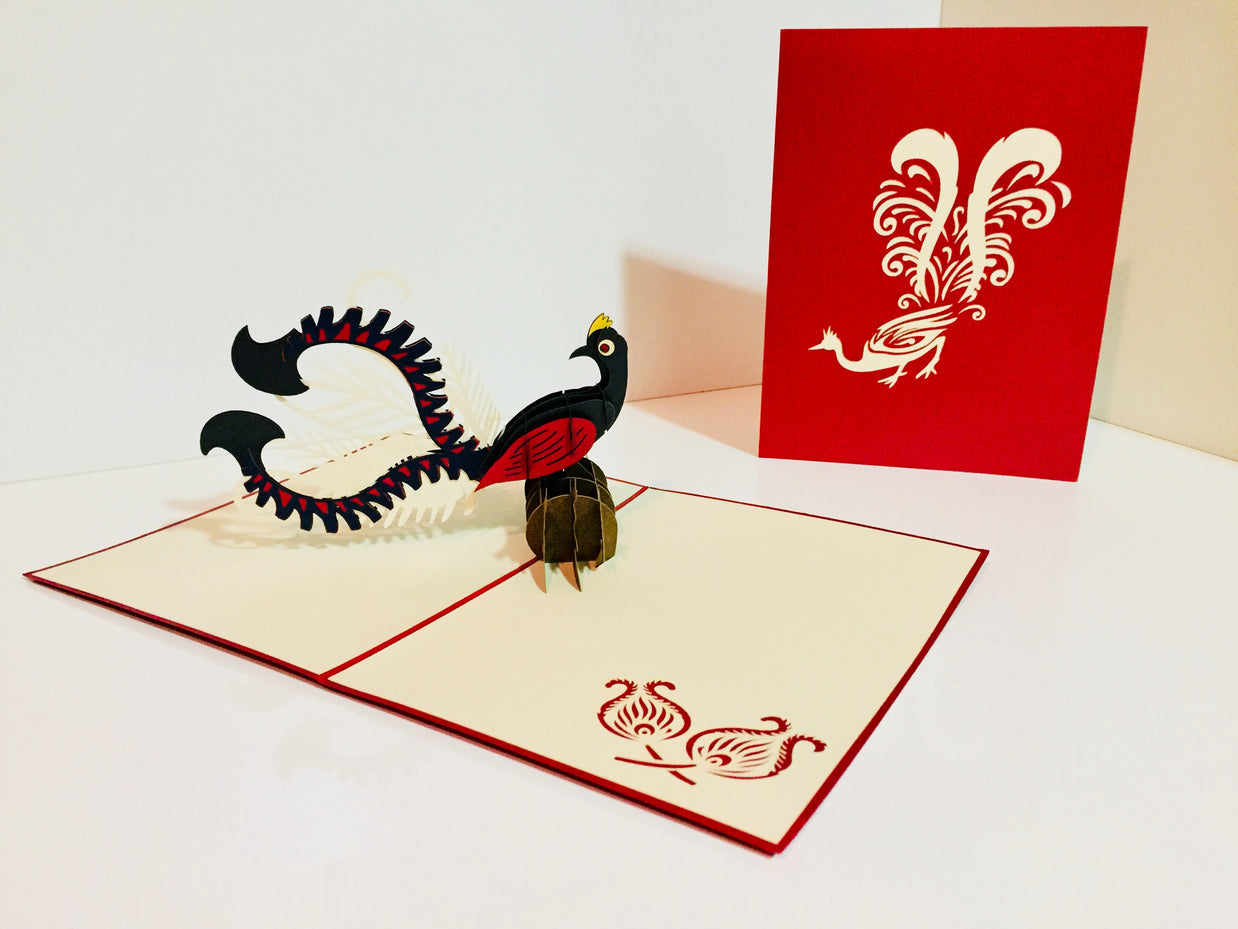 Lyrebird Australian Native Bird Origami Pop Cards 3D Pop Up Greeting Card Happy Birthday Thank You Handmade Gift Thinking of You Blank Card for Any Occasion Happy Mother's Day Happy Father's Australiana Birds
