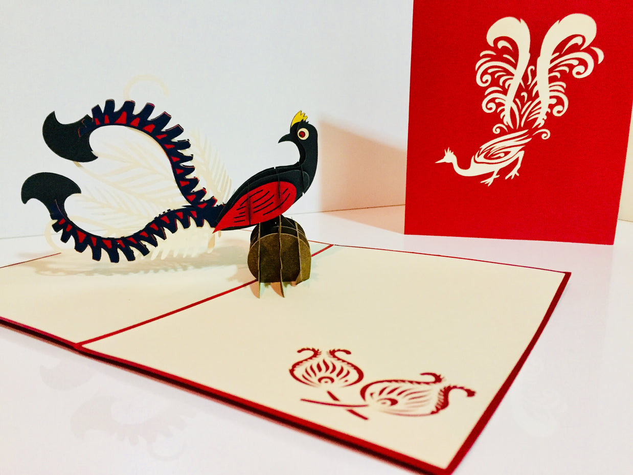 Lyrebird Australian Native Bird Origami Pop Cards 3D Pop Up Greeting Card Happy Birthday Thank You Handmade Gift Thinking of You Blank Card for Any Occasion Happy Mother's Day Happy Father's Australiana Birds