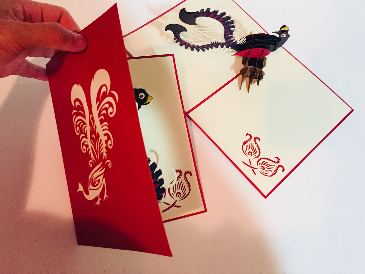 Lyrebird Australian Native Bird Origami Pop Cards 3D Pop Up Greeting Card Happy Birthday Thank You Handmade Gift Thinking of You Blank Card for Any Occasion Happy Mother's Day Happy Father's Australiana Birds