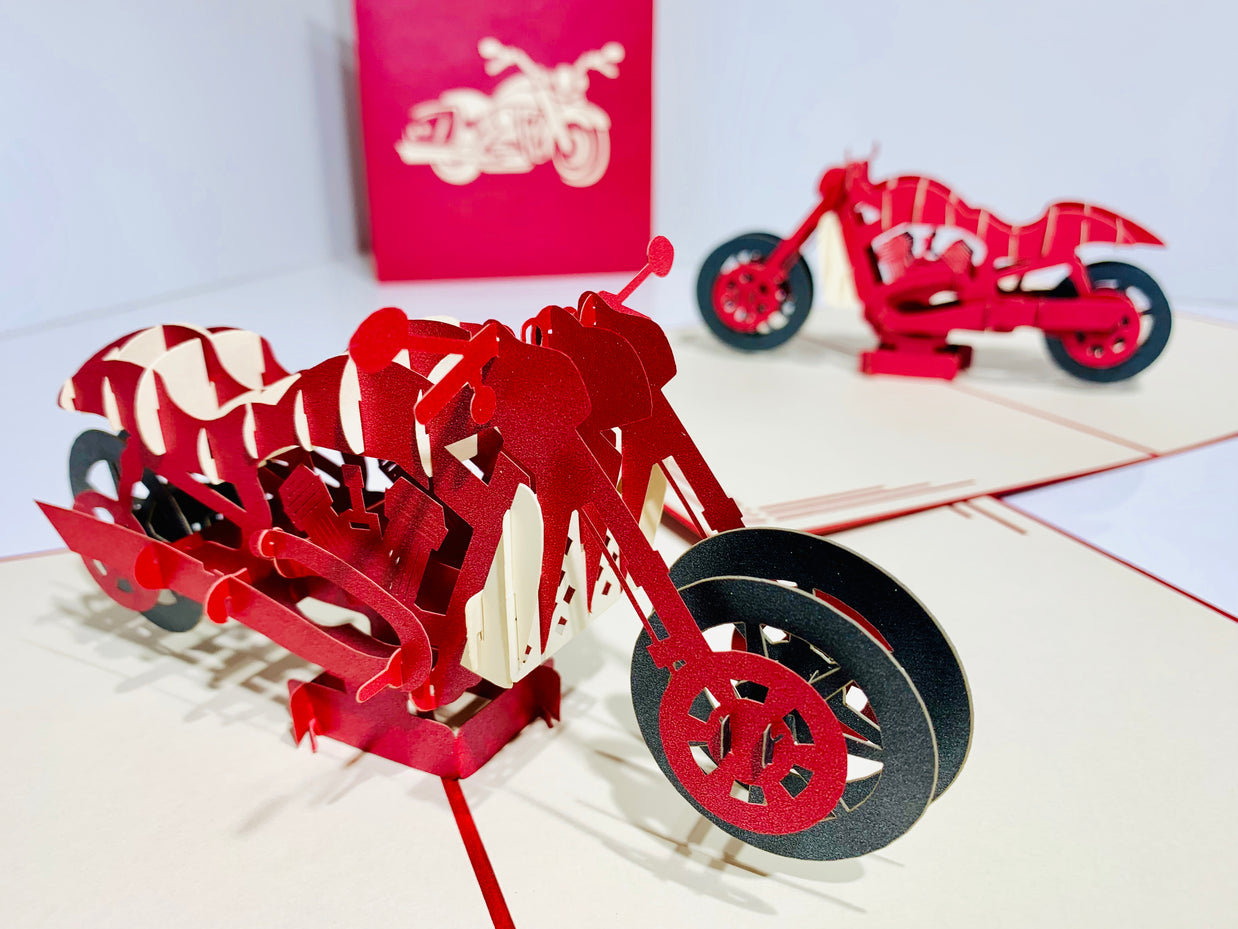 Red Motorbike - Perfect for Happy Father's Day Origami Pop Cards 3D Pop Up Greeting Card Celebrate Happy Birthday Thank You Handmade Best Wishes Gift Thinking of You Blank Card for Any Occasion Happy Mother's Day Australiana