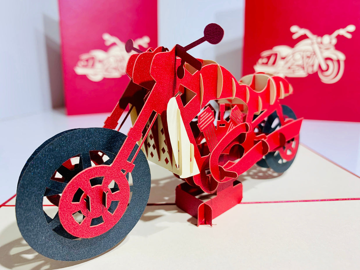 Red Motorbike - Perfect for Happy Father's Day Origami Pop Cards 3D Pop Up Greeting Card Celebrate Happy Birthday Thank You Handmade Best Wishes Gift Thinking of You Blank Card for Any Occasion Happy Mother's Day Australiana