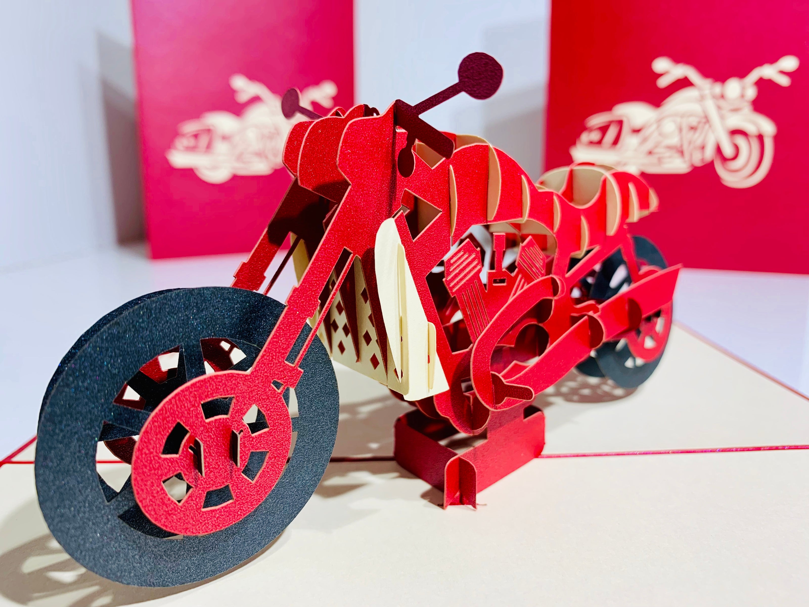 Red Motorbike - Perfect for Happy Father's Day Origami Pop Cards 3D Pop Up Greeting Card Celebrate Happy Birthday Thank You Handmade Best Wishes Gift Thinking of You Blank Card for Any Occasion Happy Mother's Day Australiana