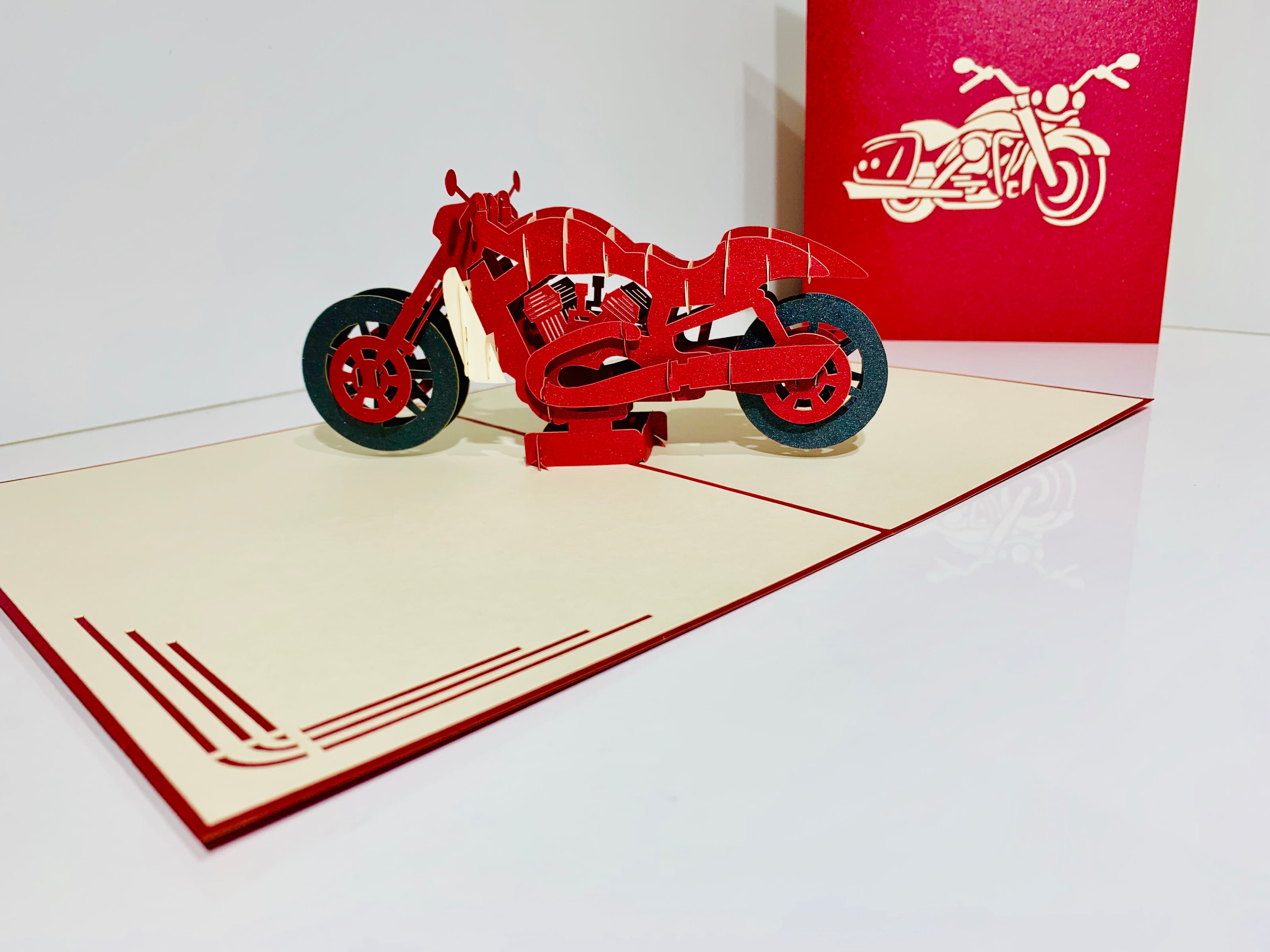 Red Motorbike - Perfect for Happy Father's Day Origami Pop Cards 3D Pop Up Greeting Card Celebrate Happy Birthday Thank You Handmade Best Wishes Gift Thinking of You Blank Card for Any Occasion Happy Mother's Day Australiana