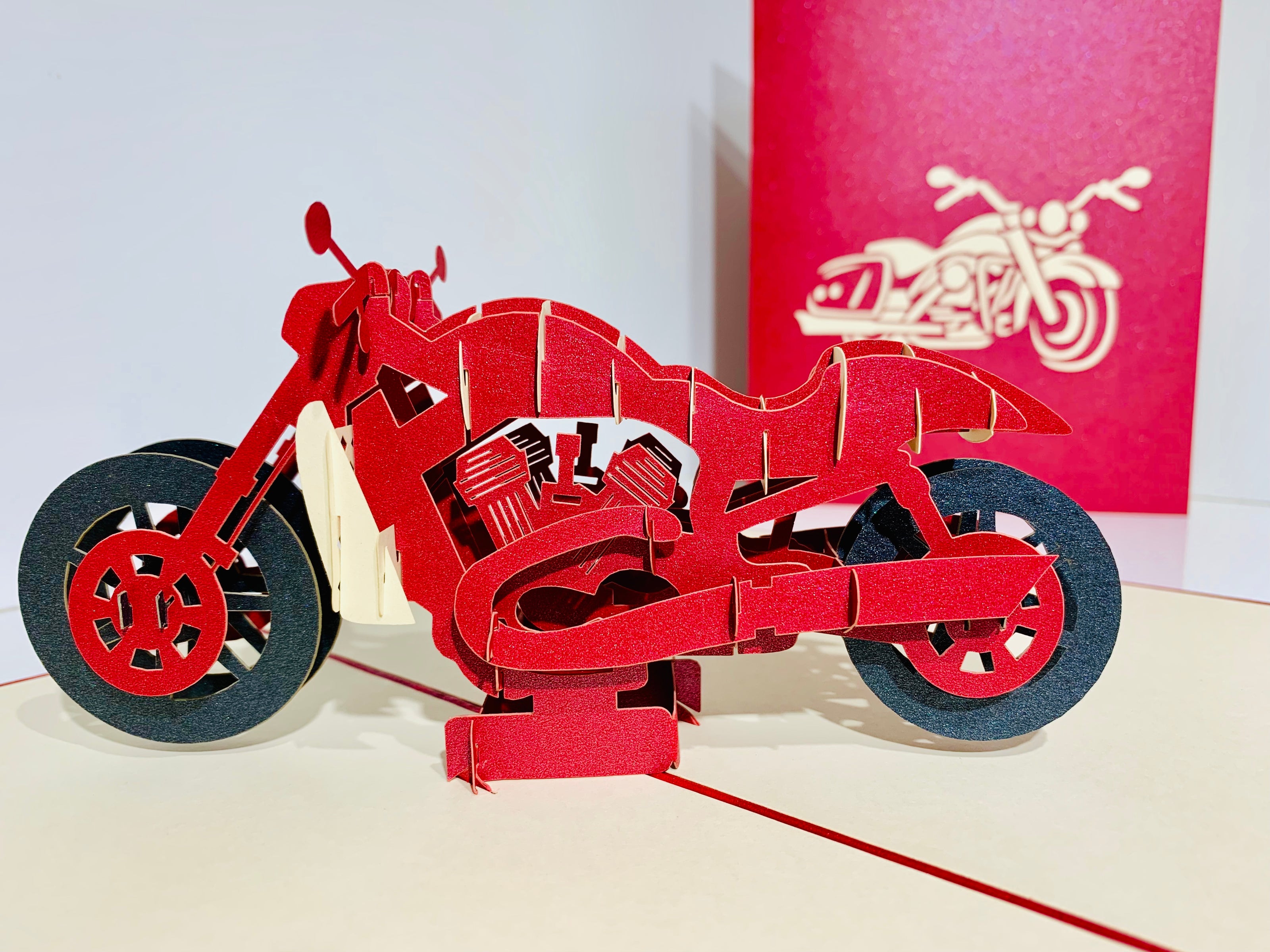 Red Motorbike - Perfect for Happy Father's Day Origami Pop Cards 3D Pop Up Greeting Card Celebrate Happy Birthday Thank You Handmade Best Wishes Gift Thinking of You Blank Card for Any Occasion Happy Mother's Day Australiana