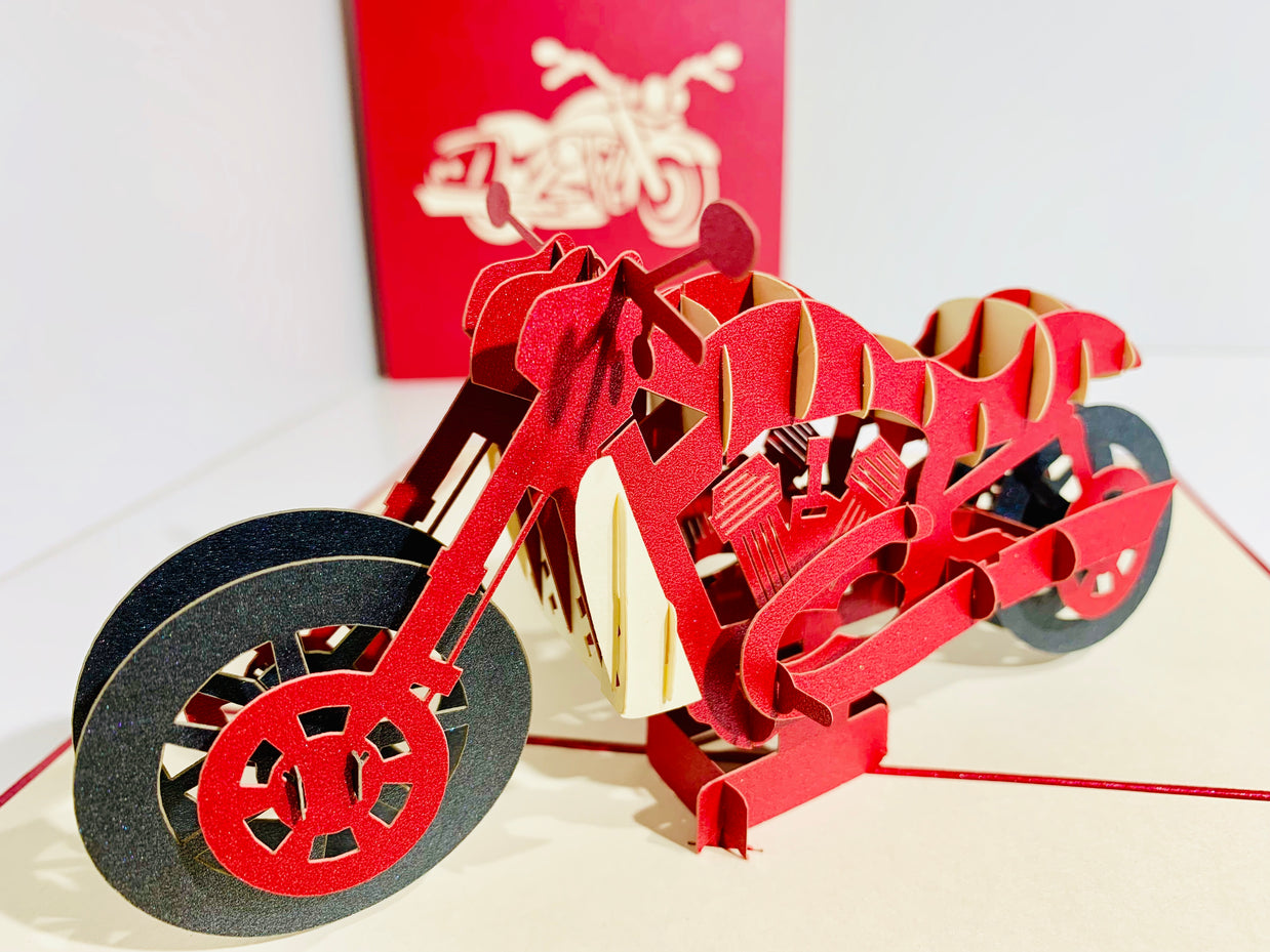 Red Motorbike - Perfect for Happy Father's Day Origami Pop Cards 3D Pop Up Greeting Card Celebrate Happy Birthday Thank You Handmade Best Wishes Gift Thinking of You Blank Card for Any Occasion Happy Mother's Day Australiana