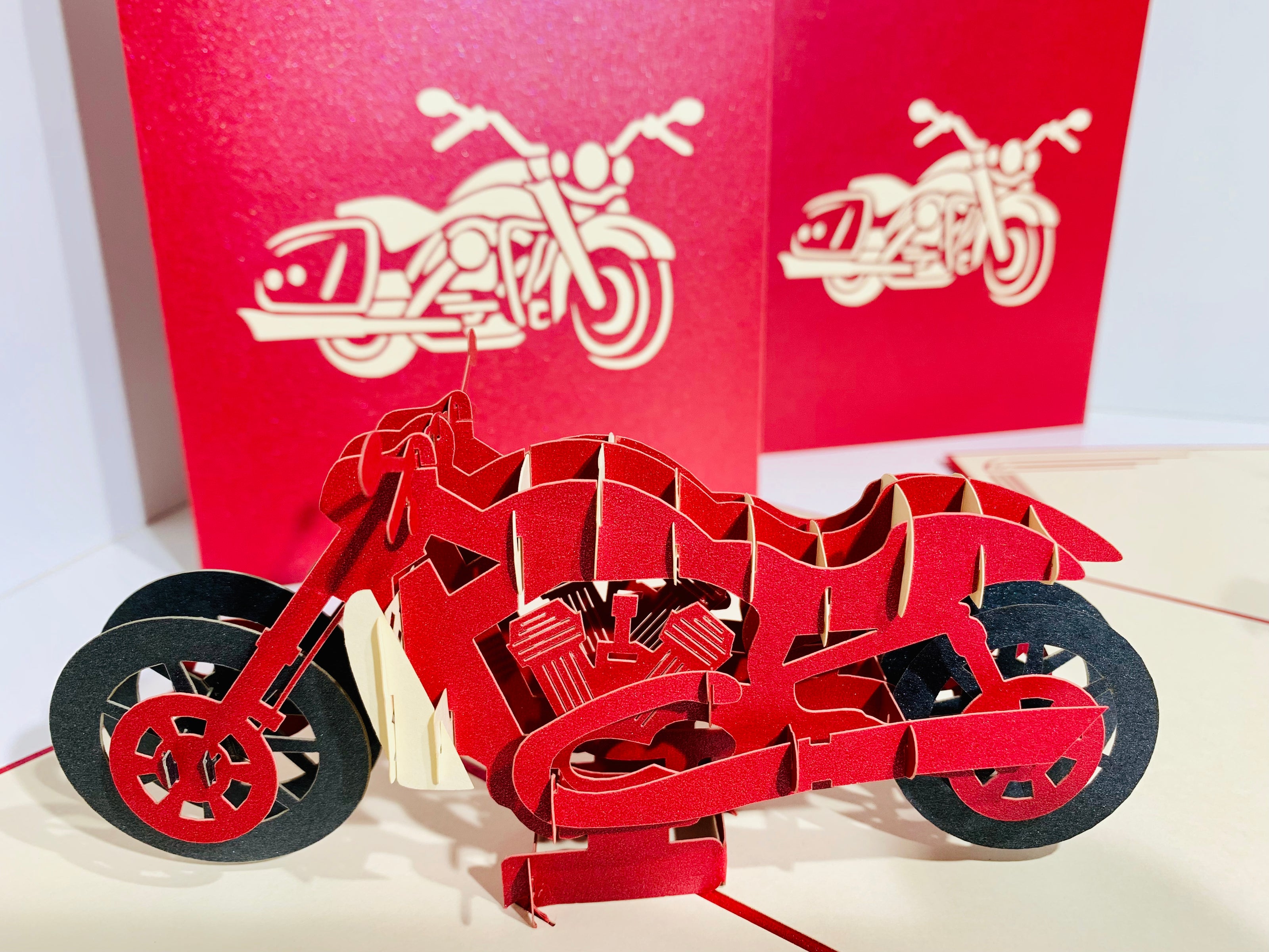 Red Motorbike - Perfect for Happy Father's Day Origami Pop Cards 3D Pop Up Greeting Card Celebrate Happy Birthday Thank You Handmade Best Wishes Gift Thinking of You Blank Card for Any Occasion Happy Mother's Day Australiana
