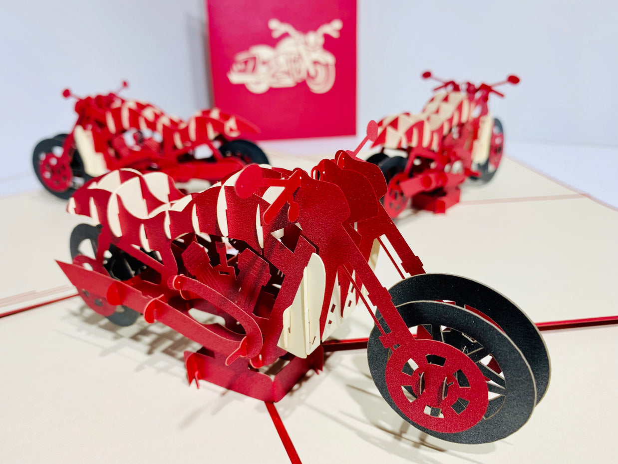 Red Motorbike - Perfect for Happy Father's Day Origami Pop Cards 3D Pop Up Greeting Card Celebrate Happy Birthday Thank You Handmade Best Wishes Gift Thinking of You Blank Card for Any Occasion Happy Mother's Day Australiana