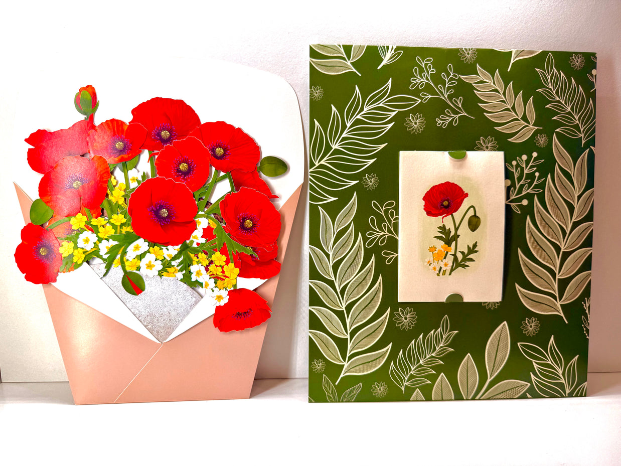 Red Poppy 3D Pop Up Flower Bouquet - Anzac & Remembrance Day Origami Pop Cards 3D Pop Up Greeting Card Happy Birthday Thank You Handmade Gift Thinking of You Blank Card for Any Occasion Happy Mother's Day Happy Father's Australiana Celebrate the Beauty