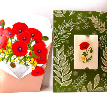 Red Poppy 3D Pop Up Flower Bouquet - Anzac & Remembrance Day Origami Pop Cards 3D Pop Up Greeting Card Happy Birthday Thank You Handmade Gift Thinking of You Blank Card for Any Occasion Happy Mother's Day Happy Father's Australiana Celebrate the Beauty