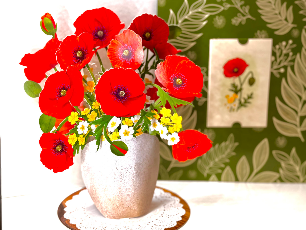 Red Poppy 3D Pop Up Flower Bouquet - Anzac & Remembrance Day Origami Pop Cards 3D Pop Up Greeting Card Happy Birthday Thank You Handmade Gift Thinking of You Blank Card for Any Occasion Happy Mother's Day Happy Father's Australiana Celebrate the Beauty