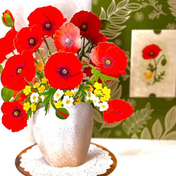 Red Poppy 3D Pop Up Flower Bouquet - Anzac & Remembrance Day Origami Pop Cards 3D Pop Up Greeting Card Happy Birthday Thank You Handmade Gift Thinking of You Blank Card for Any Occasion Happy Mother's Day Happy Father's Australiana Celebrate the Beauty