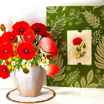 Red Poppy 3D Pop Up Flower Bouquet - Anzac & Remembrance Day Origami Pop Cards 3D Pop Up Greeting Card Happy Birthday Thank You Handmade Gift Thinking of You Blank Card for Any Occasion Happy Mother's Day Happy Father's Australiana Celebrate the Beauty