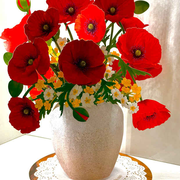 Red Poppy 3D Pop Up Flower Bouquet - Anzac & Remembrance Day Origami Pop Cards 3D Pop Up Greeting Card Happy Birthday Thank You Handmade Gift Thinking of You Blank Card for Any Occasion Happy Mother's Day Happy Father's Australiana Celebrate the Beauty