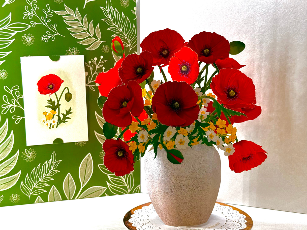 Red Poppy 3D Pop Up Flower Bouquet - Anzac & Remembrance Day Origami Pop Cards 3D Pop Up Greeting Card Happy Birthday Thank You Handmade Gift Thinking of You Blank Card for Any Occasion Happy Mother's Day Happy Father's Australiana Celebrate the Beauty