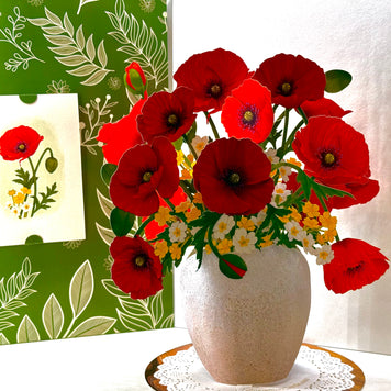 Red Poppy 3D Pop Up Flower Bouquet - Anzac & Remembrance Day Origami Pop Cards 3D Pop Up Greeting Card Happy Birthday Thank You Handmade Gift Thinking of You Blank Card for Any Occasion Happy Mother's Day Happy Father's Australiana Celebrate the Beauty