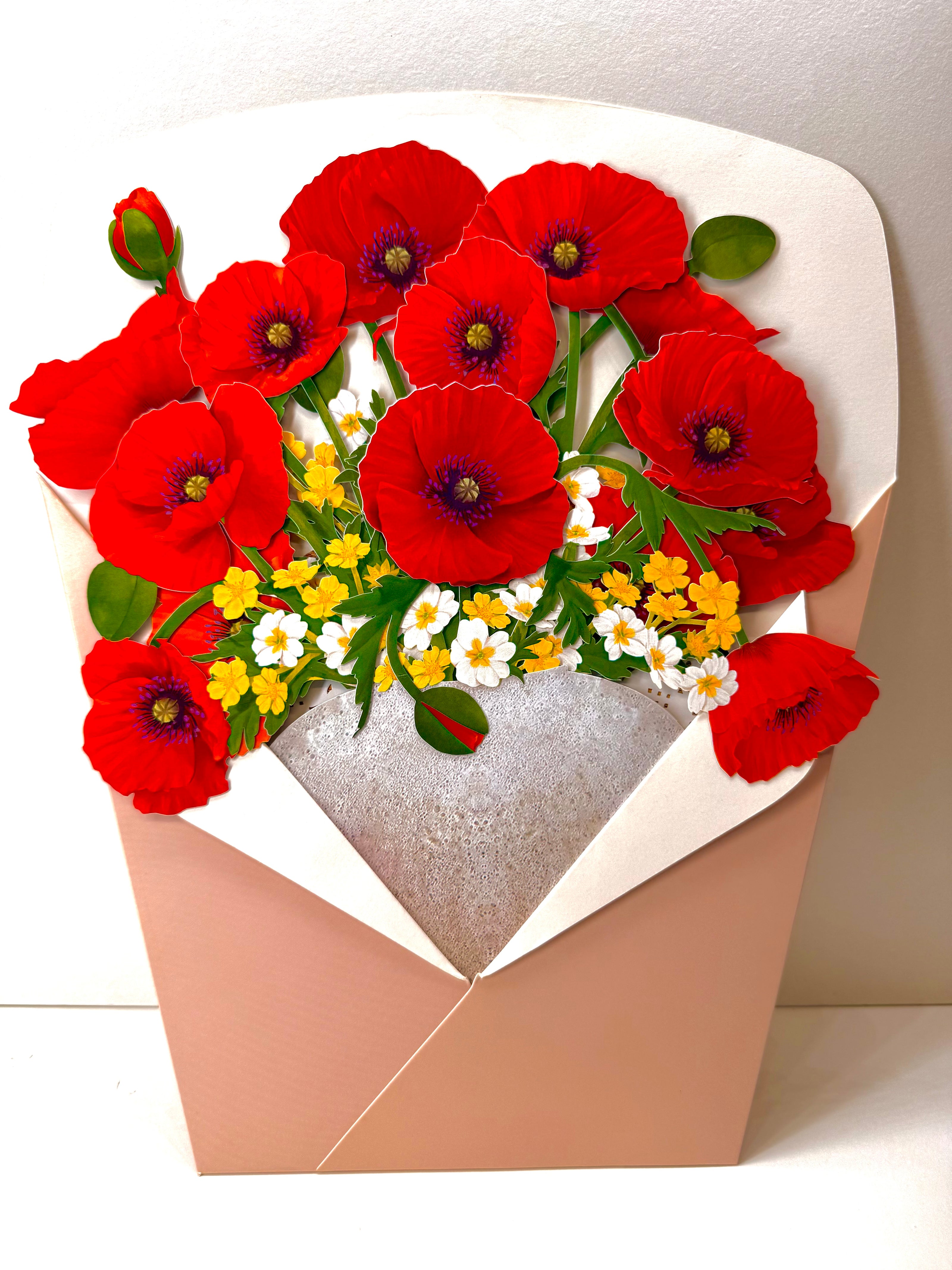 Red Poppy 3D Pop Up Flower Bouquet - Anzac & Remembrance Day Origami Pop Cards 3D Pop Up Greeting Card Happy Birthday Thank You Handmade Gift Thinking of You Blank Card for Any Occasion Happy Mother's Day Happy Father's Australiana Celebrate the Beauty