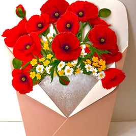 Red Poppy 3D Pop Up Flower Bouquet - Anzac & Remembrance Day Origami Pop Cards 3D Pop Up Greeting Card Happy Birthday Thank You Handmade Gift Thinking of You Blank Card for Any Occasion Happy Mother's Day Happy Father's Australiana Celebrate the Beauty