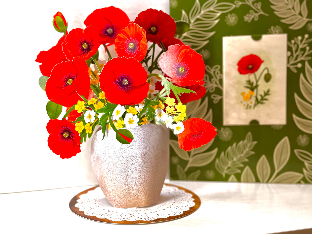 Red Poppy 3D Pop Up Flower Bouquet - Anzac & Remembrance Day Origami Pop Cards 3D Pop Up Greeting Card Happy Birthday Thank You Handmade Gift Thinking of You Blank Card for Any Occasion Happy Mother's Day Happy Father's Australiana Celebrate the Beauty