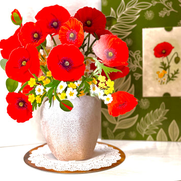 Red Poppy 3D Pop Up Flower Bouquet - Anzac & Remembrance Day Origami Pop Cards 3D Pop Up Greeting Card Happy Birthday Thank You Handmade Gift Thinking of You Blank Card for Any Occasion Happy Mother's Day Happy Father's Australiana Celebrate the Beauty