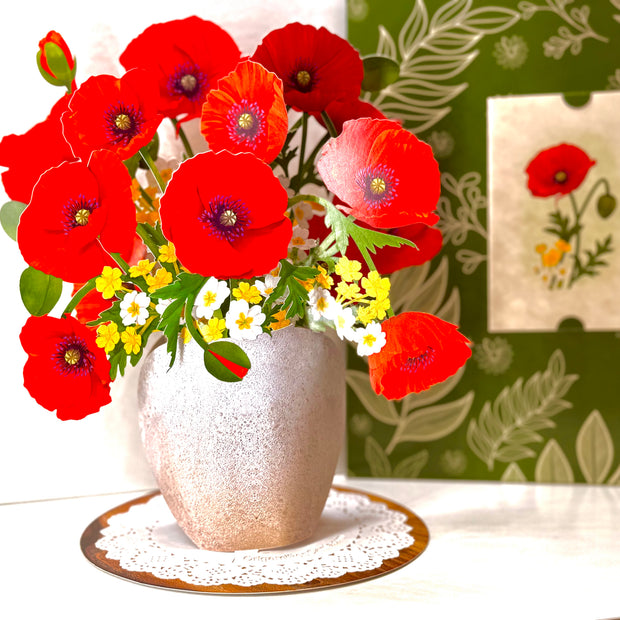 Red Poppy 3D Pop Up Flower Bouquet - Anzac & Remembrance Day Origami Pop Cards 3D Pop Up Greeting Card Happy Birthday Thank You Handmade Gift Thinking of You Blank Card for Any Occasion Happy Mother's Day Happy Father's Australiana Celebrate the Beauty