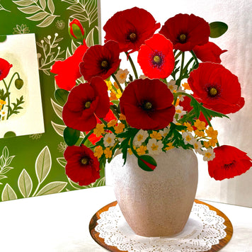 Red Poppy 3D Pop Up Flower Bouquet - Anzac & Remembrance Day Origami Pop Cards 3D Pop Up Greeting Card Happy Birthday Thank You Handmade Gift Thinking of You Blank Card for Any Occasion Happy Mother's Day Happy Father's Australiana Celebrate the Beauty