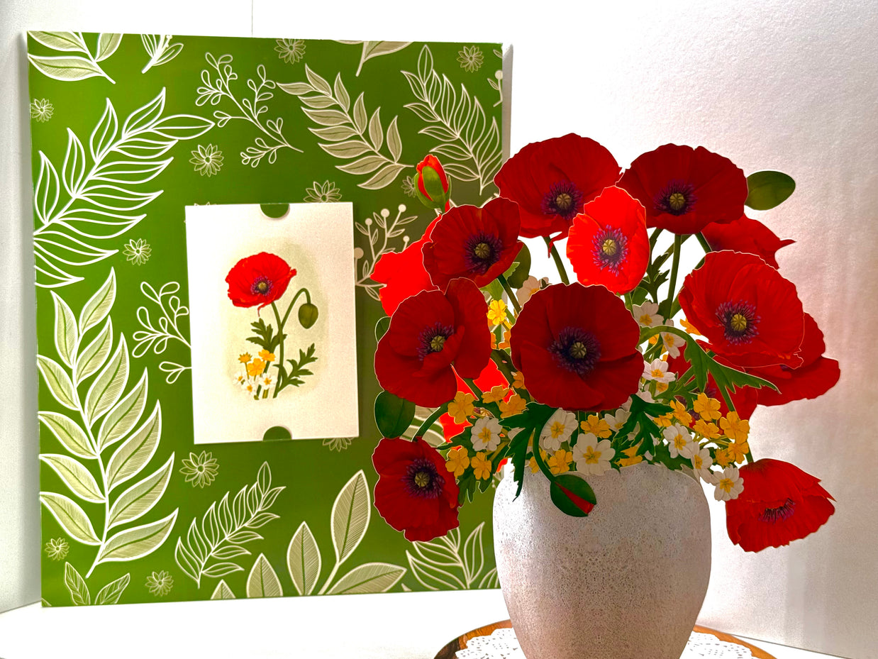 Red Poppy 3D Pop Up Flower Bouquet - Anzac & Remembrance Day Origami Pop Cards 3D Pop Up Greeting Card Happy Birthday Thank You Handmade Gift Thinking of You Blank Card for Any Occasion Happy Mother's Day Happy Father's Australiana Celebrate the Beauty