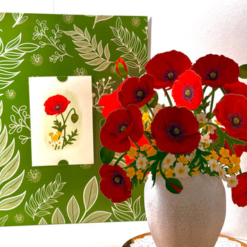 Red Poppy 3D Pop Up Flower Bouquet - Anzac & Remembrance Day Origami Pop Cards 3D Pop Up Greeting Card Happy Birthday Thank You Handmade Gift Thinking of You Blank Card for Any Occasion Happy Mother's Day Happy Father's Australiana Celebrate the Beauty
