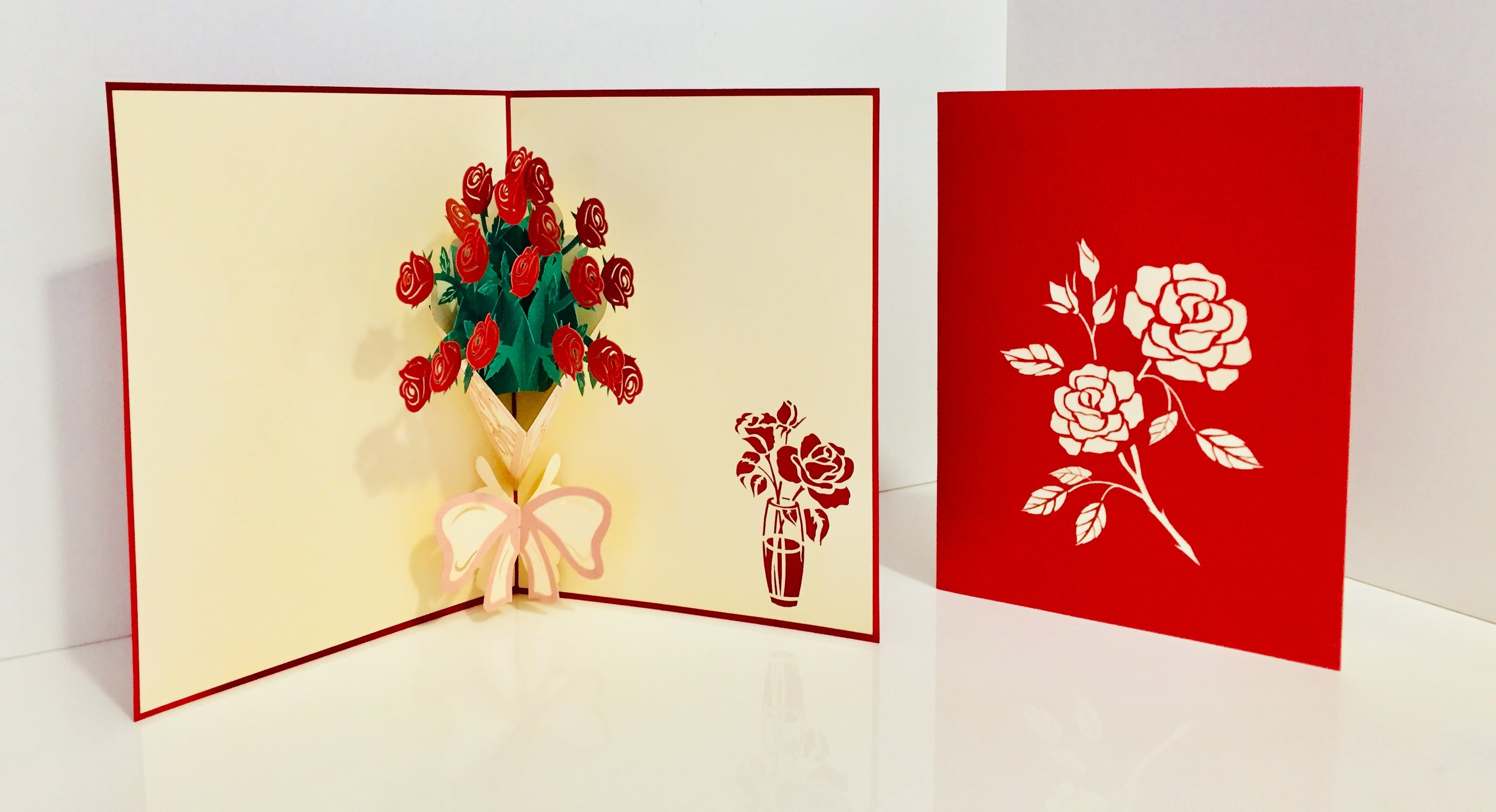 Red Rose Bouquet Wrapped in Pink Ribbon Perfect for Spring Season Origami Pop Cards 3D Pop Up Greeting Card Happy Birthday Thank You Handmade Gift Thinking of You Blank Card for Any Occasion Happy Mother's Day Australiana Celebrate the Beauty