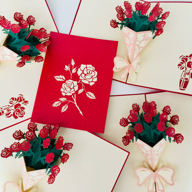 Red Rose Bouquet Wrapped in Pink Ribbon Perfect for Spring Season Origami Pop Cards 3D Pop Up Greeting Card Happy Birthday Thank You Handmade Gift Thinking of You Blank Card for Any Occasion Happy Mother's Day Australiana Celebrate the Beauty