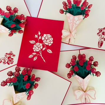 Red Rose Bouquet Wrapped in Pink Ribbon Perfect for Spring Season Origami Pop Cards 3D Pop Up Greeting Card Happy Birthday Thank You Handmade Gift Thinking of You Blank Card for Any Occasion Happy Mother's Day Australiana Celebrate the Beauty