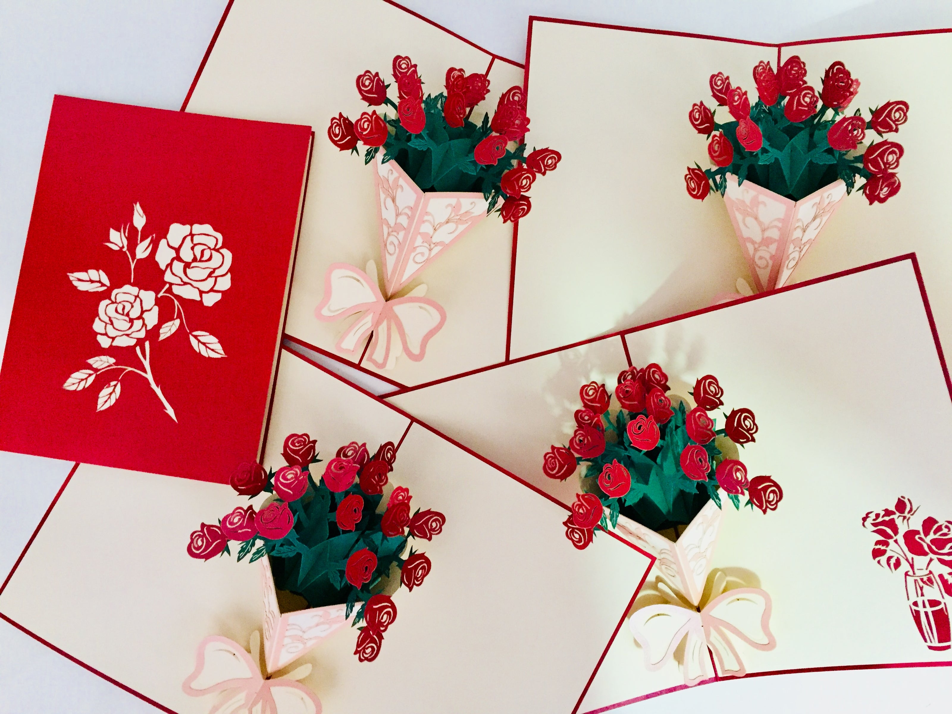Red Rose Bouquet Wrapped in Pink Ribbon Perfect for Spring Season Origami Pop Cards 3D Pop Up Greeting Card Happy Birthday Thank You Handmade Gift Thinking of You Blank Card for Any Occasion Happy Mother's Day Australiana Celebrate the Beauty