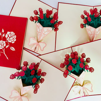 Red Rose Bouquet Wrapped in Pink Ribbon Perfect for Spring Season Origami Pop Cards 3D Pop Up Greeting Card Happy Birthday Thank You Handmade Gift Thinking of You Blank Card for Any Occasion Happy Mother's Day Australiana Celebrate the Beauty