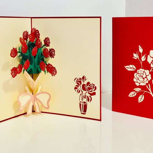 Red Rose Bouquet Wrapped in Pink Ribbon Perfect for Spring Season Origami Pop Cards 3D Pop Up Greeting Card Happy Birthday Thank You Handmade Gift Thinking of You Blank Card for Any Occasion Happy Mother's Day Australiana Celebrate the Beauty