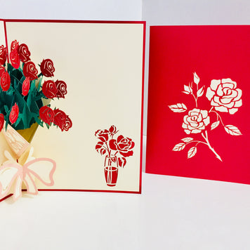 Red Rose Bouquet Wrapped in Pink Ribbon Perfect for Spring Season Origami Pop Cards 3D Pop Up Greeting Card Happy Birthday Thank You Handmade Gift Thinking of You Blank Card for Any Occasion Happy Mother's Day Australiana Celebrate the Beauty