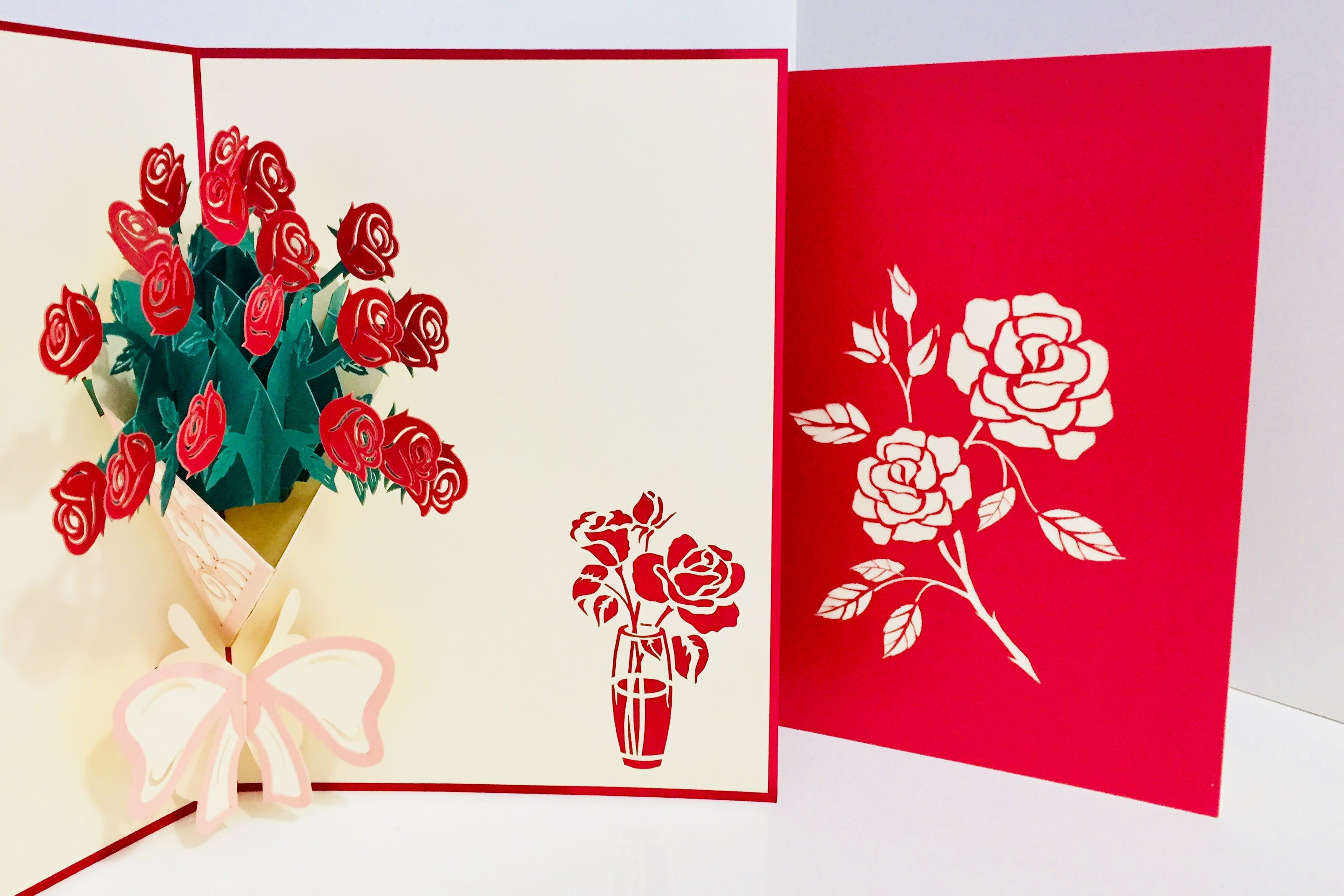 Red Rose Bouquet Wrapped in Pink Ribbon Perfect for Spring Season Origami Pop Cards 3D Pop Up Greeting Card Happy Birthday Thank You Handmade Gift Thinking of You Blank Card for Any Occasion Happy Mother's Day Australiana Celebrate the Beauty