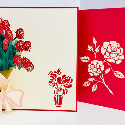 Red Rose Bouquet Wrapped in Pink Ribbon Perfect for Spring Season Origami Pop Cards 3D Pop Up Greeting Card Happy Birthday Thank You Handmade Gift Thinking of You Blank Card for Any Occasion Happy Mother's Day Australiana Celebrate the Beauty