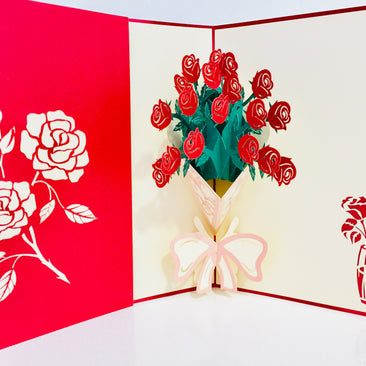 Red Rose Bouquet Wrapped in Pink Ribbon Perfect for Spring Season Origami Pop Cards 3D Pop Up Greeting Card Happy Birthday Thank You Handmade Gift Thinking of You Blank Card for Any Occasion Happy Mother's Day Australiana Celebrate the Beauty