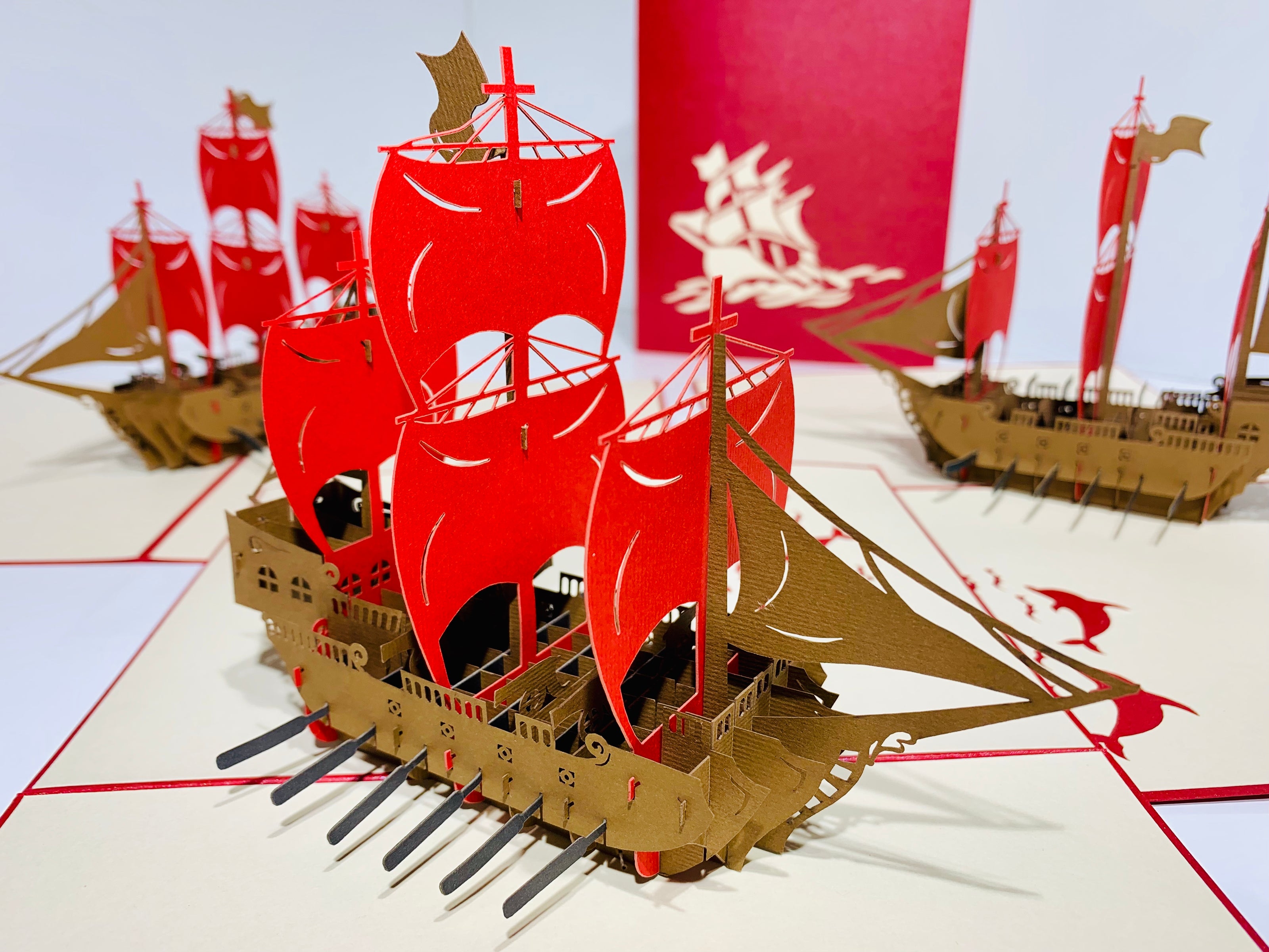 Red Viking Ship Origami Pop Cards 3D Pop Up Greeting Card Happy Birthday Thank You Handmade Gift Thinking of You Blank Card for Any Occasion Happy Mother's Day Happy Father's Australiana Celebrate the Beauty