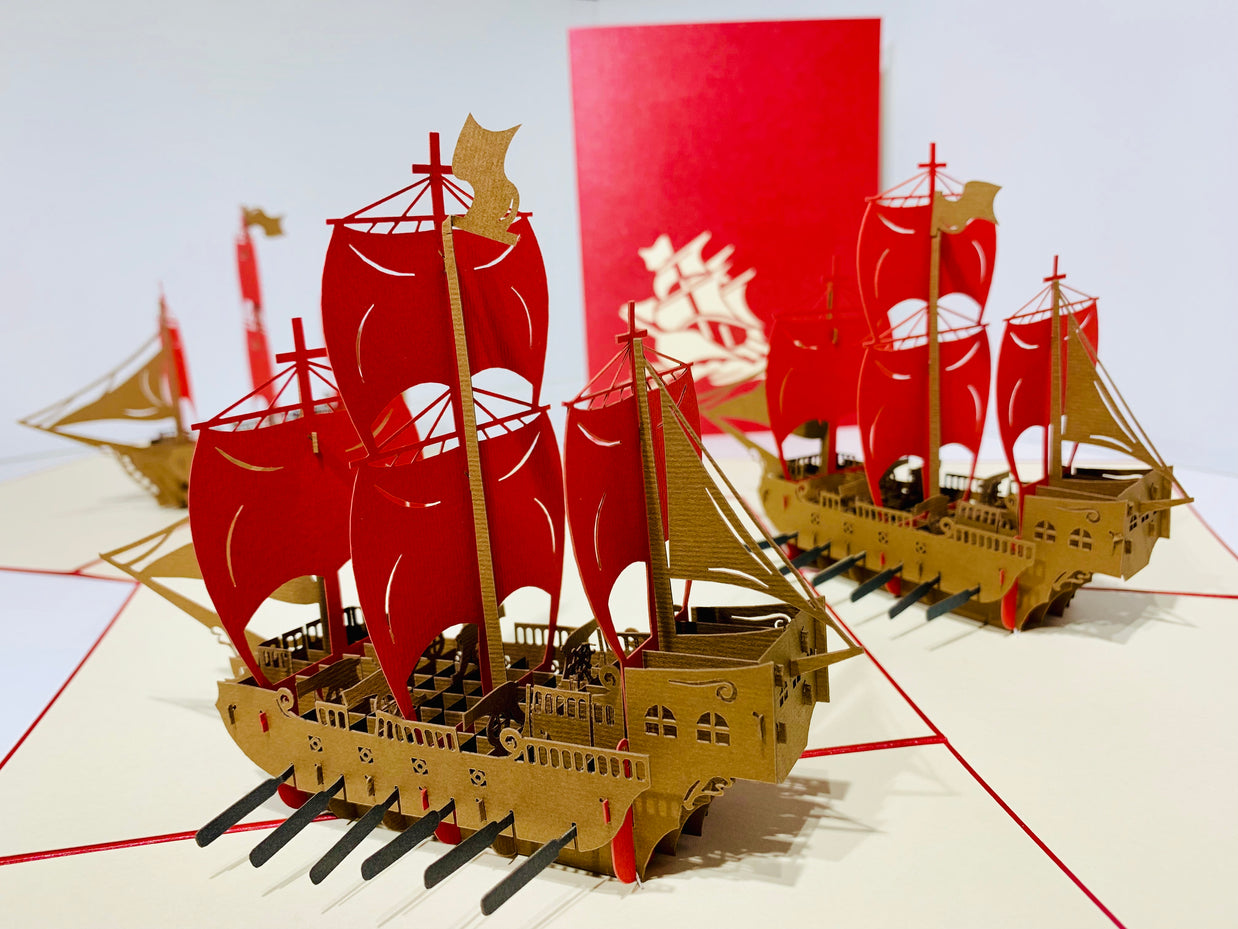 Red Viking Ship Origami Pop Cards 3D Pop Up Greeting Card Happy Birthday Thank You Handmade Gift Thinking of You Blank Card for Any Occasion Happy Mother's Day Happy Father's Australiana Celebrate the Beauty