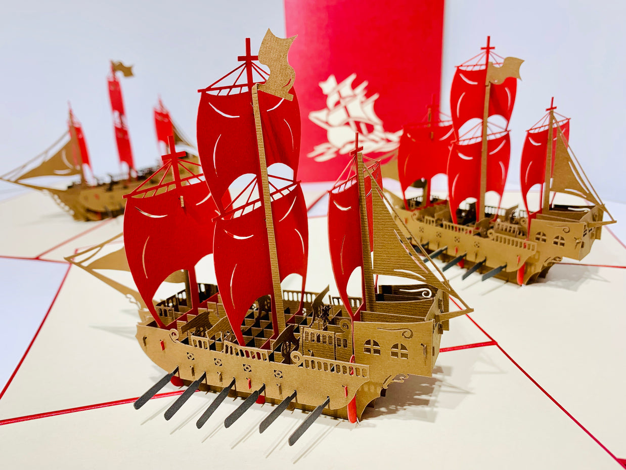Red Viking Ship Origami Pop Cards 3D Pop Up Greeting Card Happy Birthday Thank You Handmade Gift Thinking of You Blank Card for Any Occasion Happy Mother's Day Happy Father's Australiana Celebrate the Beauty