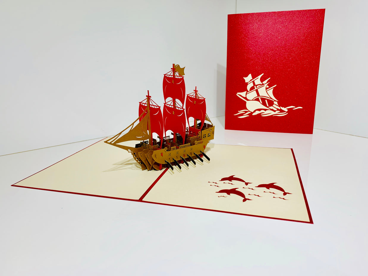 Red Viking Ship Origami Pop Cards 3D Pop Up Greeting Card Happy Birthday Thank You Handmade Gift Thinking of You Blank Card for Any Occasion Happy Mother's Day Happy Father's Australiana Celebrate the Beauty