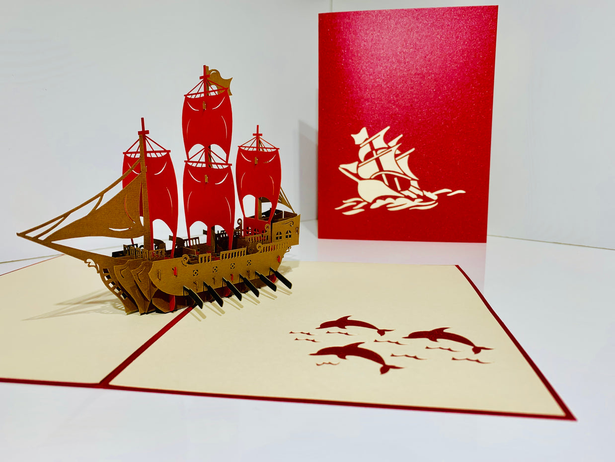 Red Viking Ship Origami Pop Cards 3D Pop Up Greeting Card Happy Birthday Thank You Handmade Gift Thinking of You Blank Card for Any Occasion Happy Mother's Day Happy Father's Australiana Celebrate the Beauty