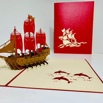 Red Viking Ship Origami Pop Cards 3D Pop Up Greeting Card Happy Birthday Thank You Handmade Gift Thinking of You Blank Card for Any Occasion Happy Mother's Day Happy Father's Australiana Celebrate the Beauty