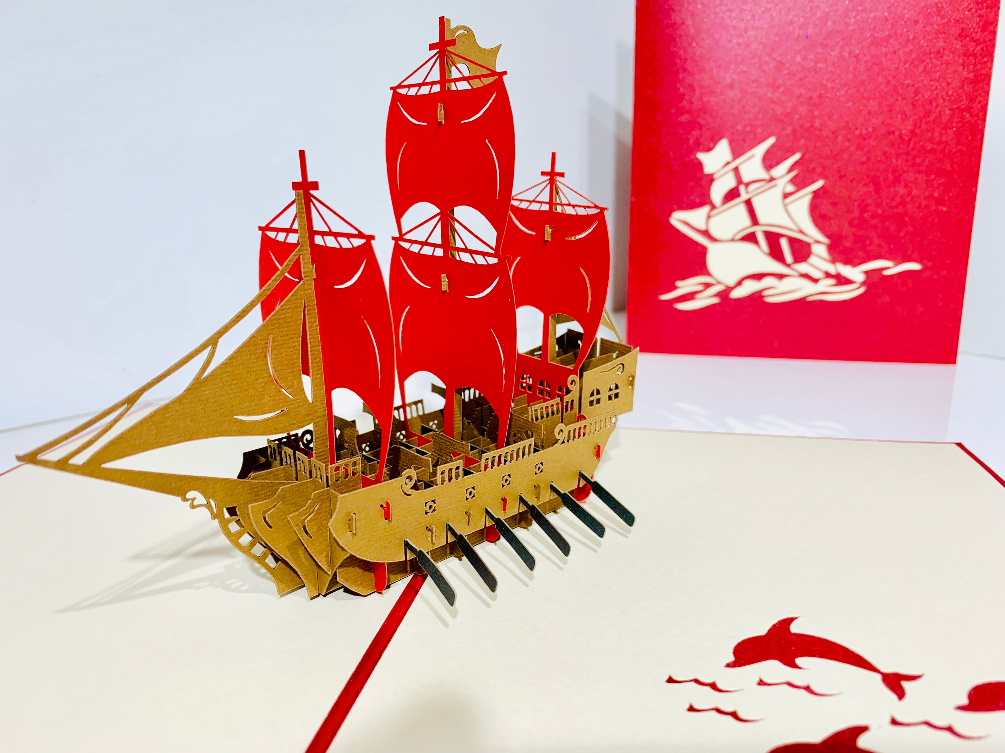 Red Viking Ship Origami Pop Cards 3D Pop Up Greeting Card Happy Birthday Thank You Handmade Gift Thinking of You Blank Card for Any Occasion Happy Mother's Day Happy Father's Australiana Celebrate the Beauty