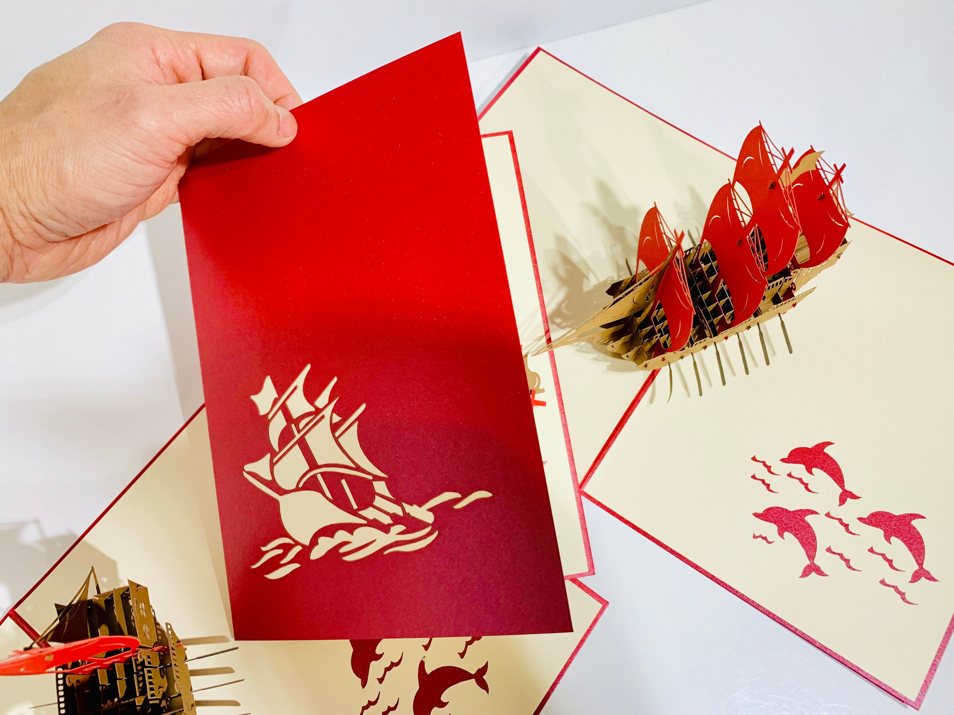 Red Viking Ship Origami Pop Cards 3D Pop Up Greeting Card Happy Birthday Thank You Handmade Gift Thinking of You Blank Card for Any Occasion Happy Mother's Day Happy Father's Australiana Celebrate the Beauty