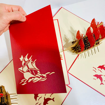 Red Viking Ship Origami Pop Cards 3D Pop Up Greeting Card Happy Birthday Thank You Handmade Gift Thinking of You Blank Card for Any Occasion Happy Mother's Day Happy Father's Australiana Celebrate the Beauty