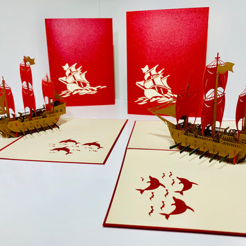 Red Viking Ship Origami Pop Cards 3D Pop Up Greeting Card Happy Birthday Thank You Handmade Gift Thinking of You Blank Card for Any Occasion Happy Mother's Day Happy Father's Australiana Celebrate the Beauty