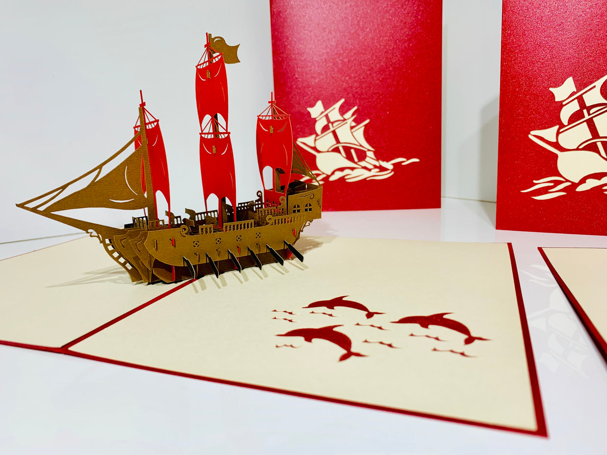 Red Viking Ship Origami Pop Cards 3D Pop Up Greeting Card Happy Birthday Thank You Handmade Gift Thinking of You Blank Card for Any Occasion Happy Mother's Day Happy Father's Australiana Celebrate the Beauty